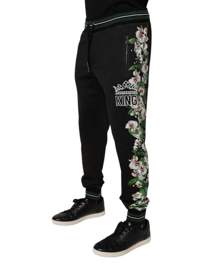 Dolce & Gabbana Black Floral King Men Jogger Sweatpants Pants