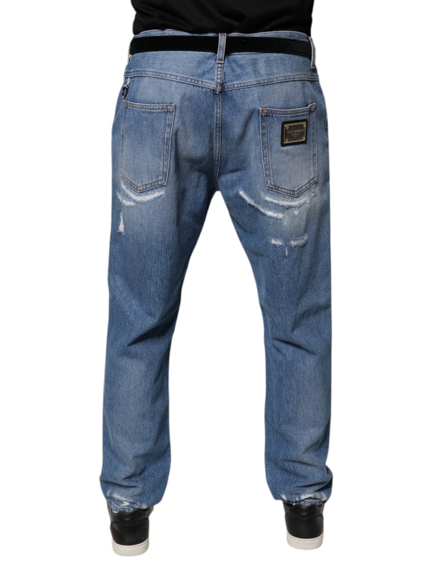 Dolce & Gabbana Blue Tattered Straight Cotton Denim Jeans