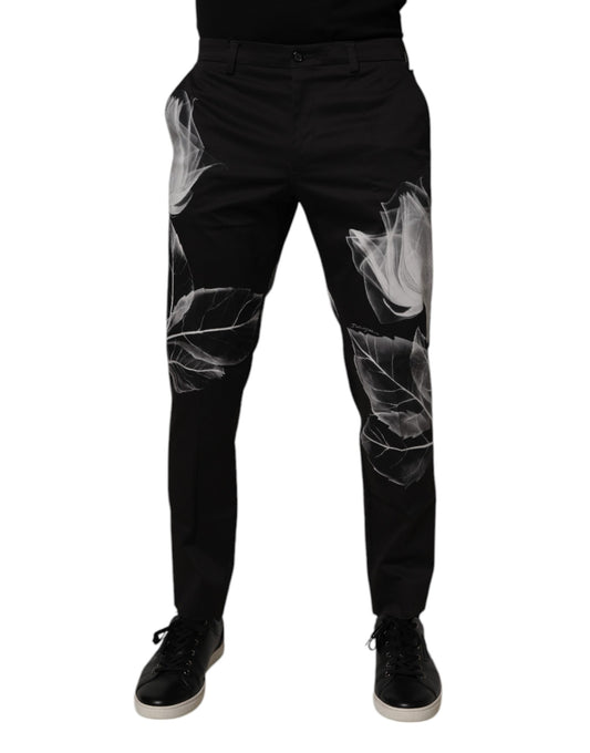 Dolce & Gabbana Black Cotton Floral Skinny Dress Pants