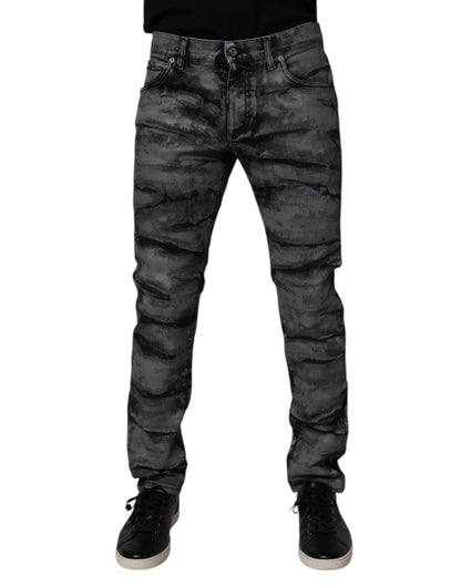 Dolce & Gabbana Gray Tie Dye Cotton Skinny Men Denim Jeans