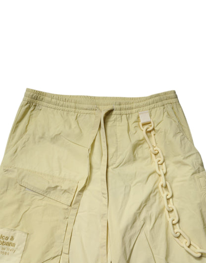 Dolce & Gabbana Yellow Nylon Cargo Chain Men Jogger Pants