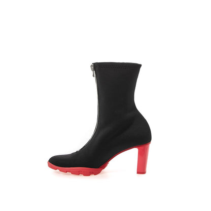High-Heel Sock Ankle Boots by Alexander McQueen for women in neoprene black features an avant-garde Women's Neoprene High-Heel Sock Ankle Boots silhouette, defined by a sophisticated 10-cm-heel high-heel and a avant-garde round toe style.
