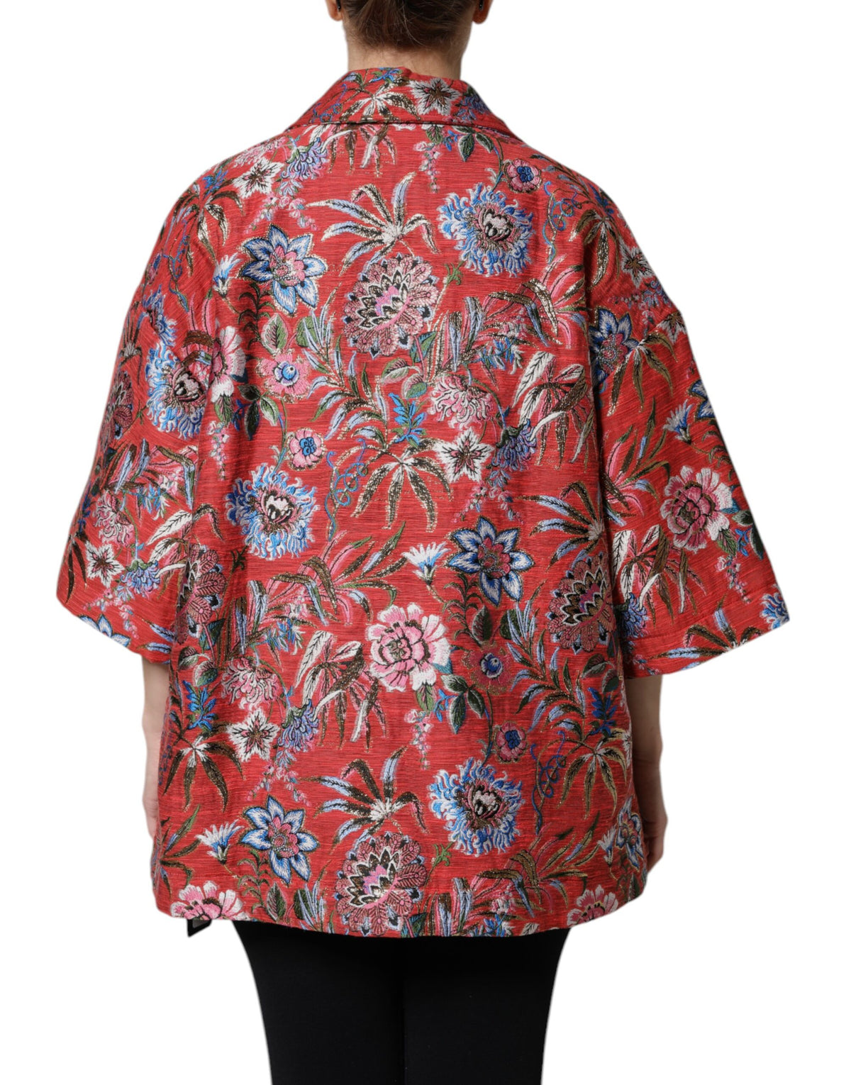 Dolce & Gabbana Women's Cotton Nylon Polyester & Silk Jacket - Red Floral Jacquard