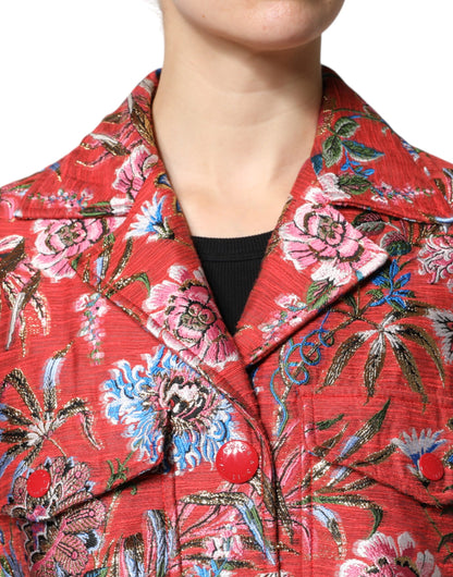 Dolce & Gabbana Women's Cotton Nylon Polyester & Silk Jacket - Red Floral Jacquard