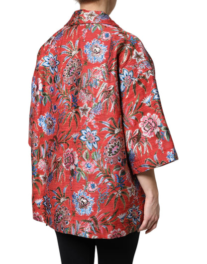 Dolce & Gabbana Women's Cotton Nylon Polyester & Silk Jacket - Red Floral Jacquard