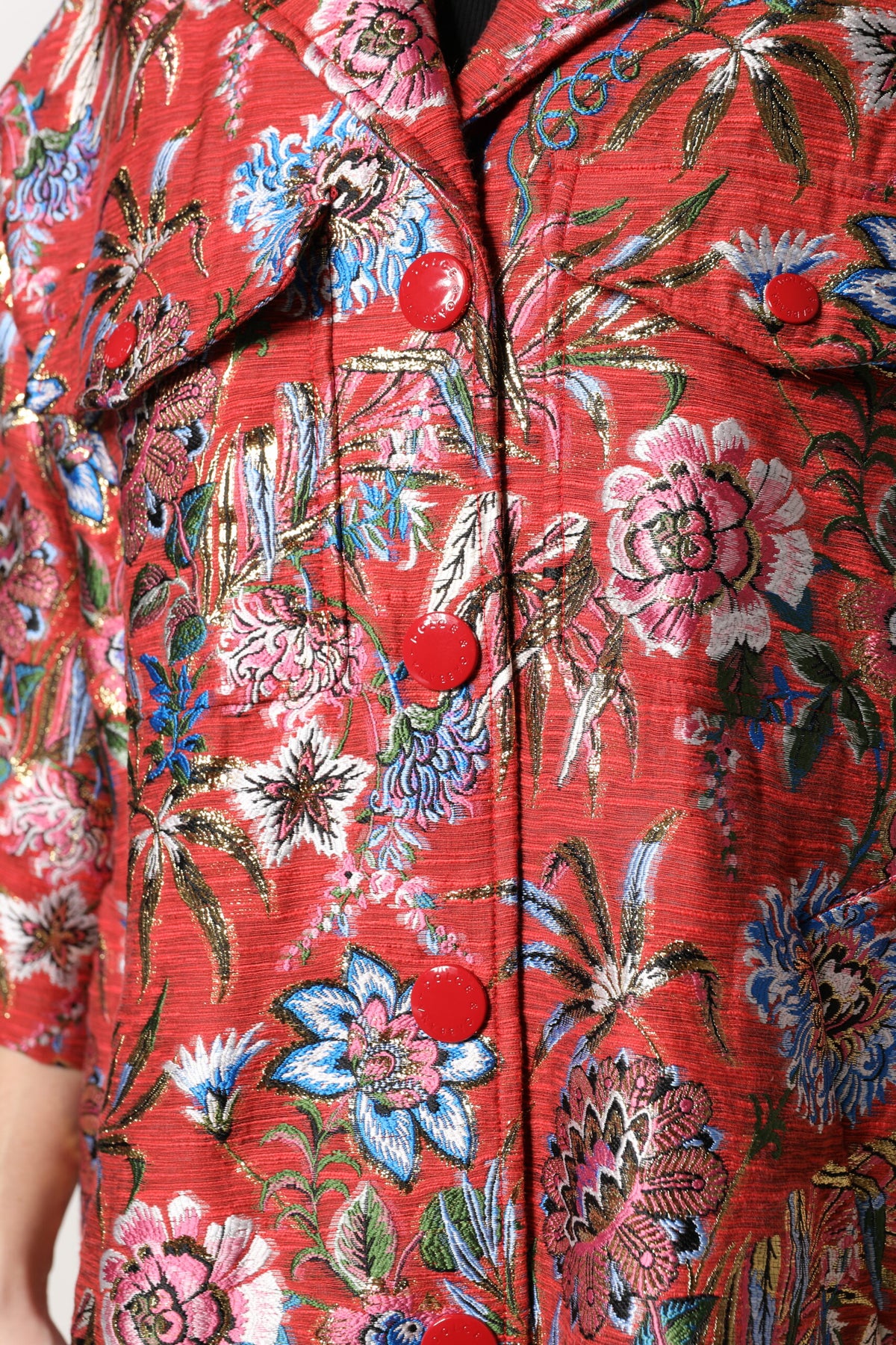 Dolce & Gabbana Women's Cotton Nylon Polyester & Silk Jacket - Red Floral Jacquard