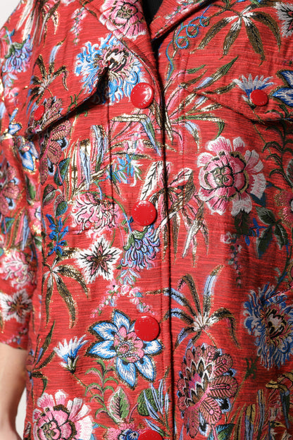 Dolce & Gabbana Women's Cotton Nylon Polyester & Silk Jacket - Red Floral Jacquard