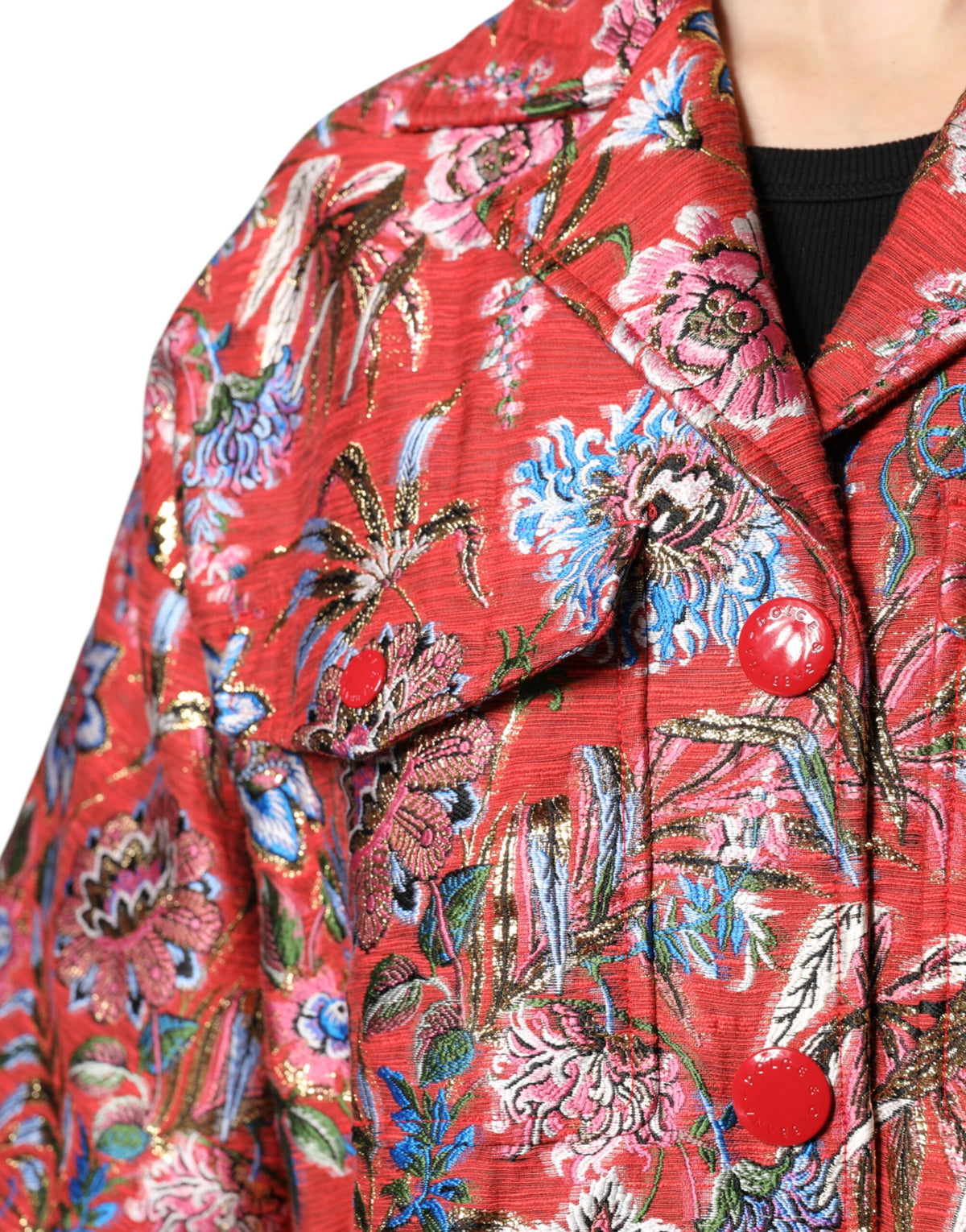 Dolce & Gabbana Women's Cotton Nylon Polyester & Silk Jacket - Red Floral Jacquard