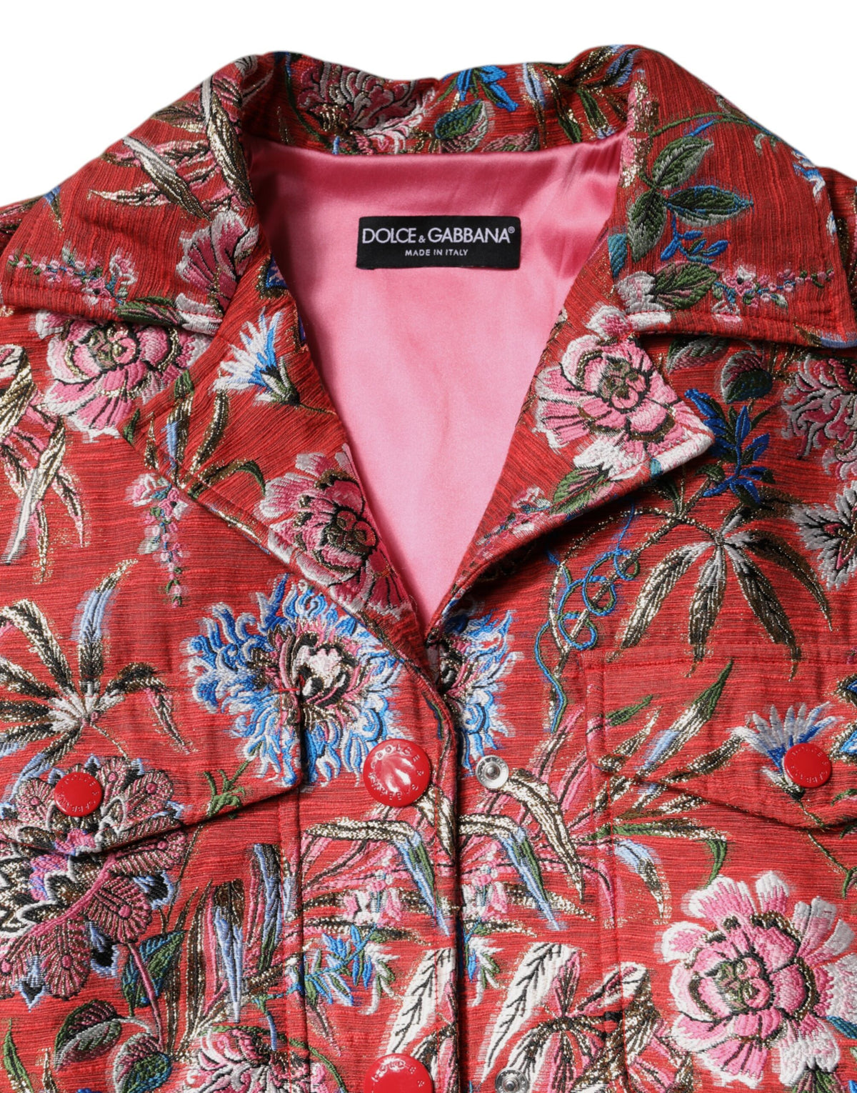 Dolce & Gabbana Women's Cotton Nylon Polyester & Silk Jacket - Red Floral Jacquard