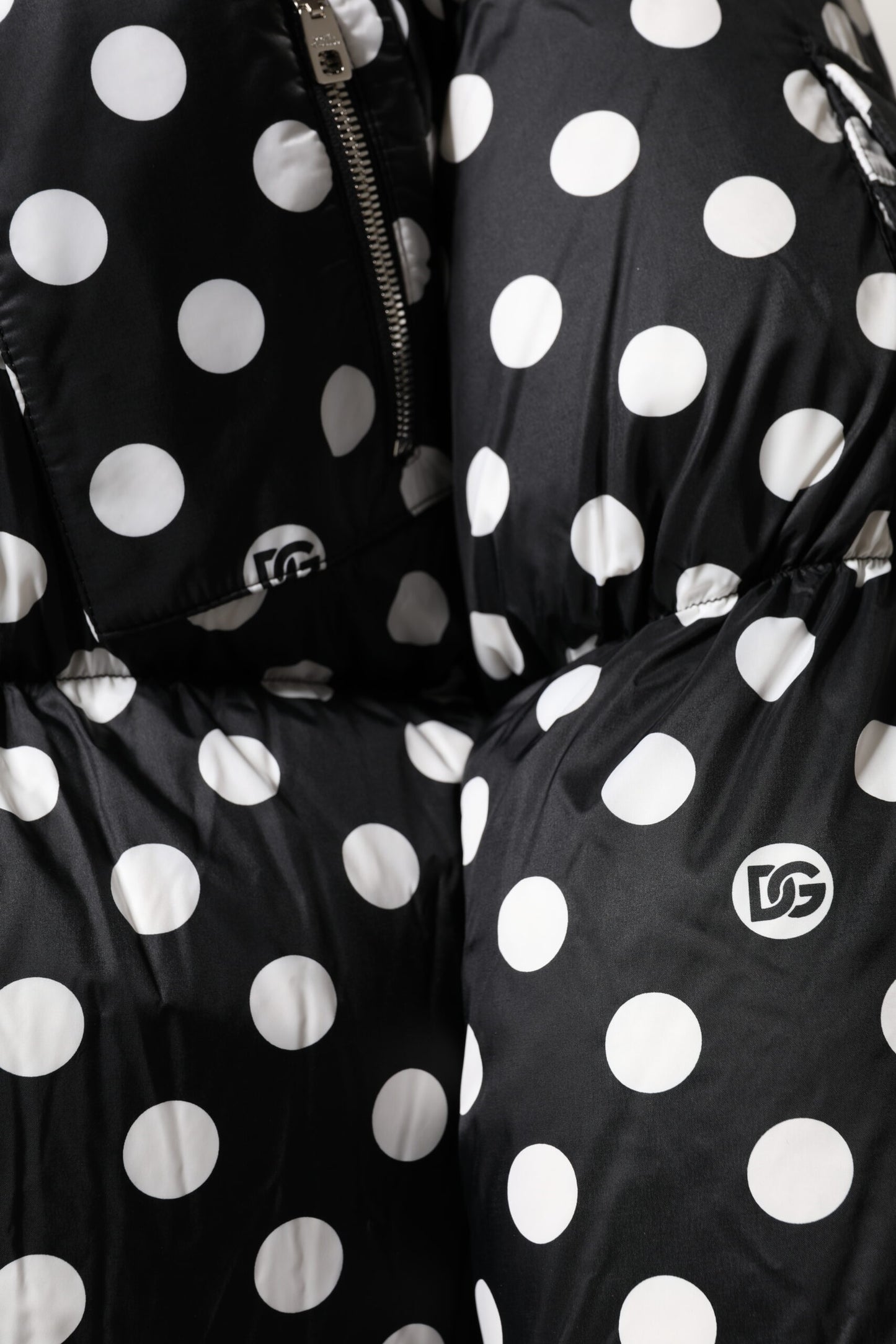 Dolce & Gabbana Black White Polka Dot Full Zip Puffer Jacket