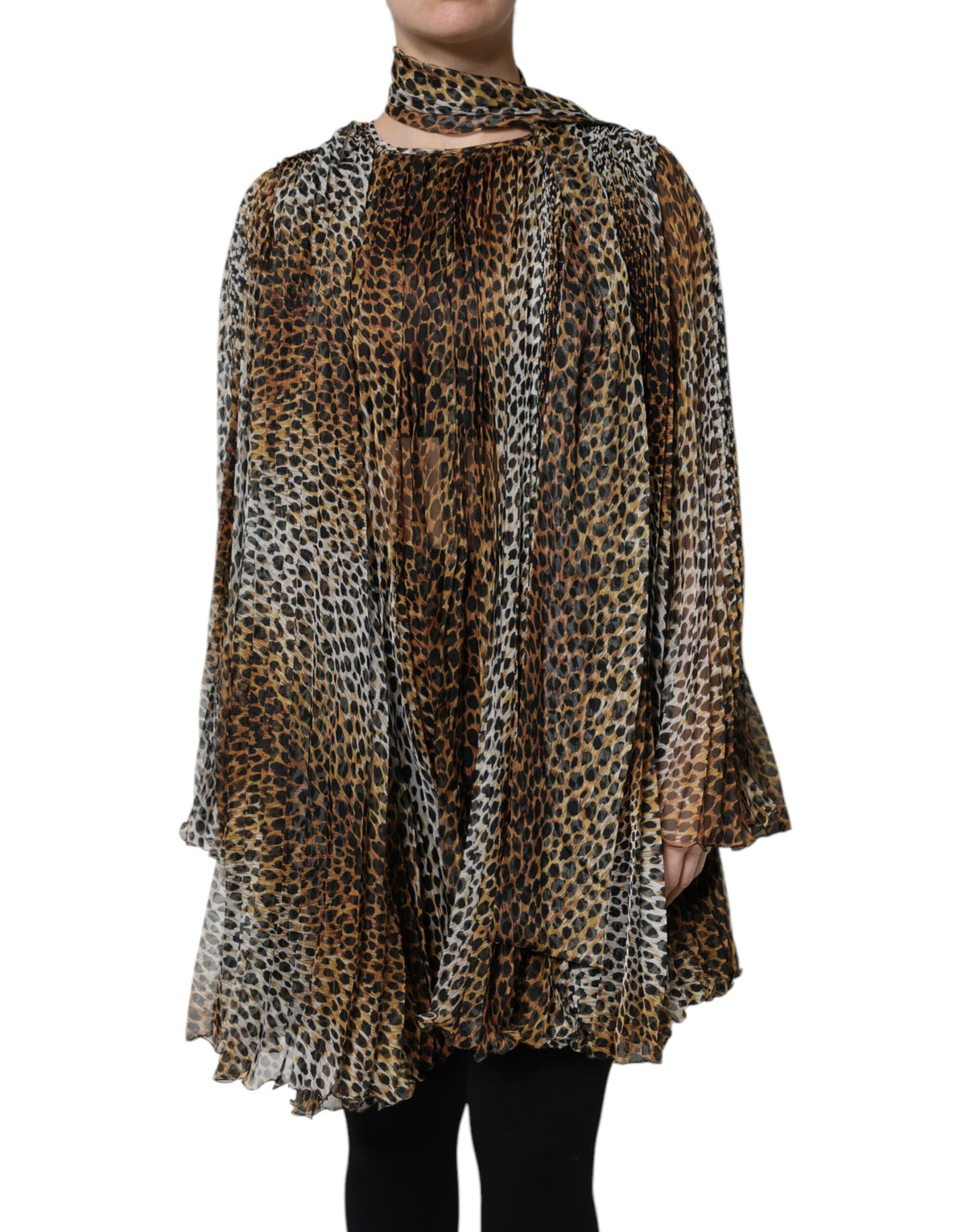 Dolce & Gabbana Women's A Line Polyester Silk & Chiffon Mini Dress - Brown Leopard Print Print