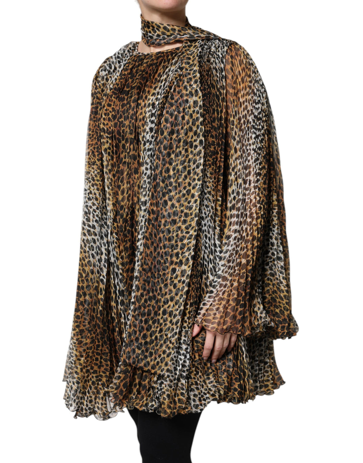 Dolce & Gabbana Women's A Line Polyester Silk & Chiffon Mini Dress - Brown Leopard Print Print