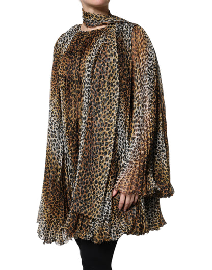 Dolce & Gabbana Women's A Line Polyester Silk & Chiffon Mini Dress - Brown Leopard Print Print