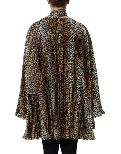 Dolce & Gabbana Women's A Line Polyester Silk & Chiffon Mini Dress - Brown Leopard Print Print