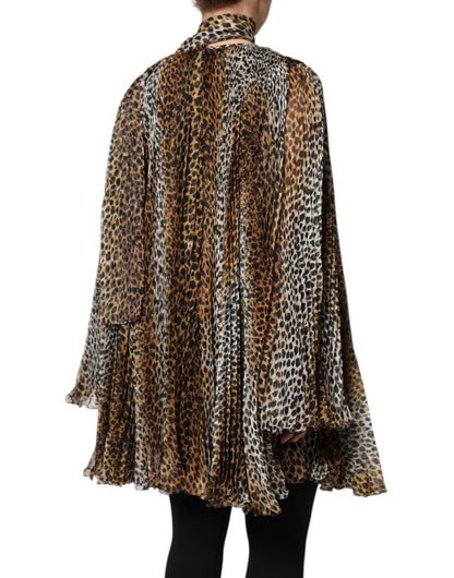 Dolce & Gabbana Women's A Line Polyester Silk & Chiffon Mini Dress - Brown Leopard Print Print