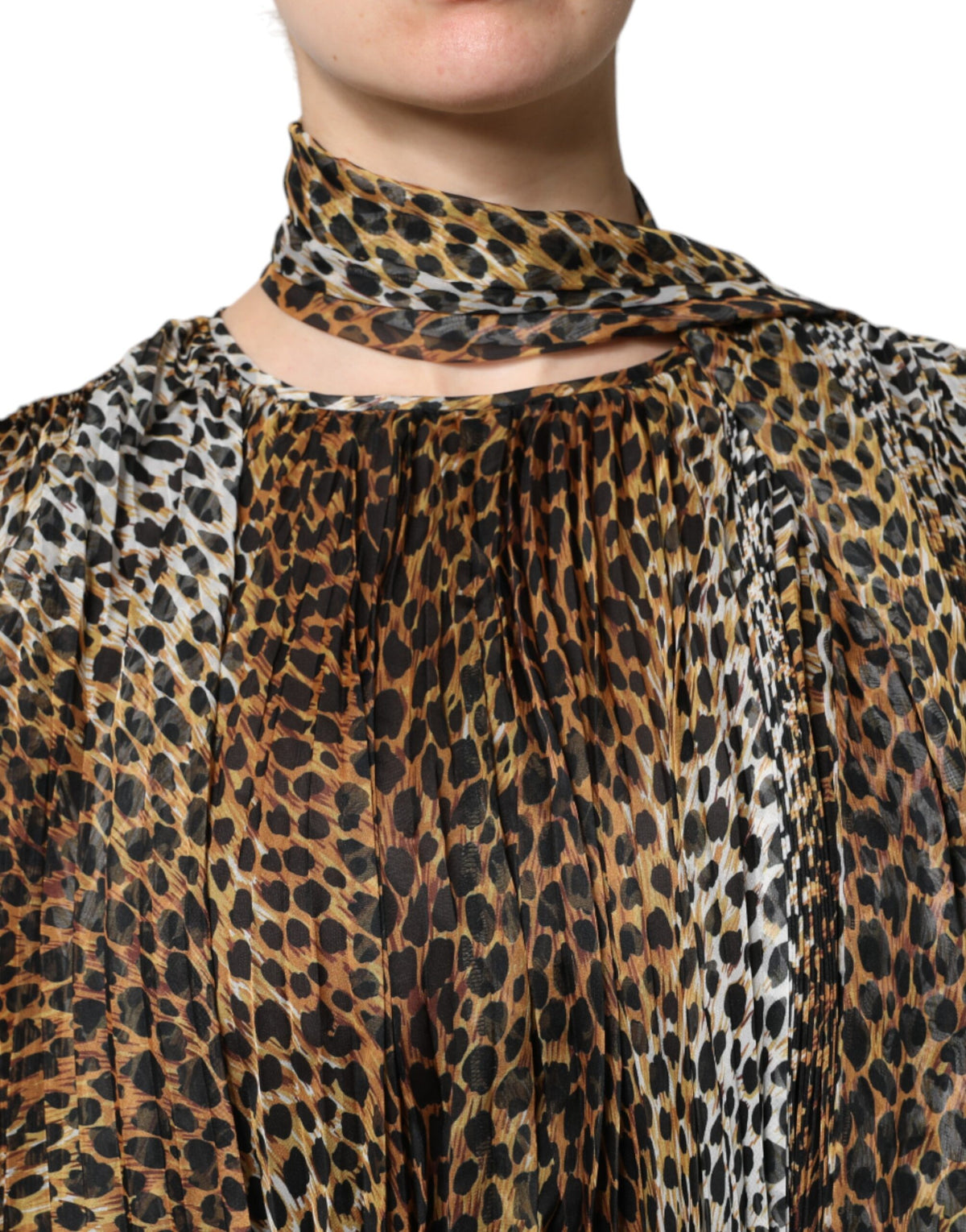 Dolce & Gabbana Women's A Line Polyester Silk & Chiffon Mini Dress - Brown Leopard Print Print