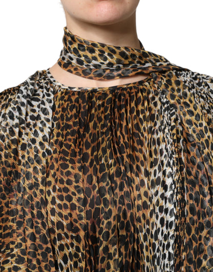 Dolce & Gabbana Women's A Line Polyester Silk & Chiffon Mini Dress - Brown Leopard Print Print