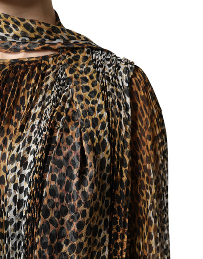 Dolce & Gabbana Women's A Line Polyester Silk & Chiffon Mini Dress - Brown Leopard Print Print