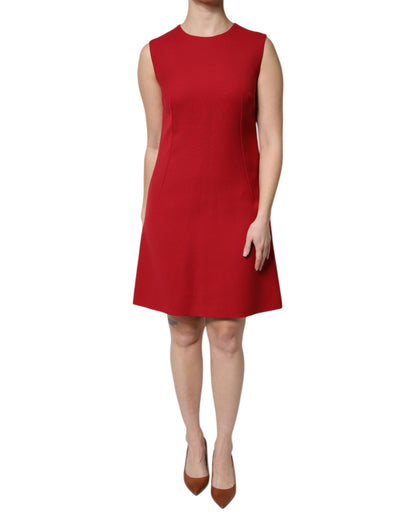 Dolce & Gabbana Women's A Line Sleeveless Round Neck Silk Wool & Elastane Knee Dress - Red