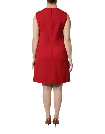 Dolce & Gabbana Women's A Line Sleeveless Round Neck Silk Wool & Elastane Knee Dress - Red