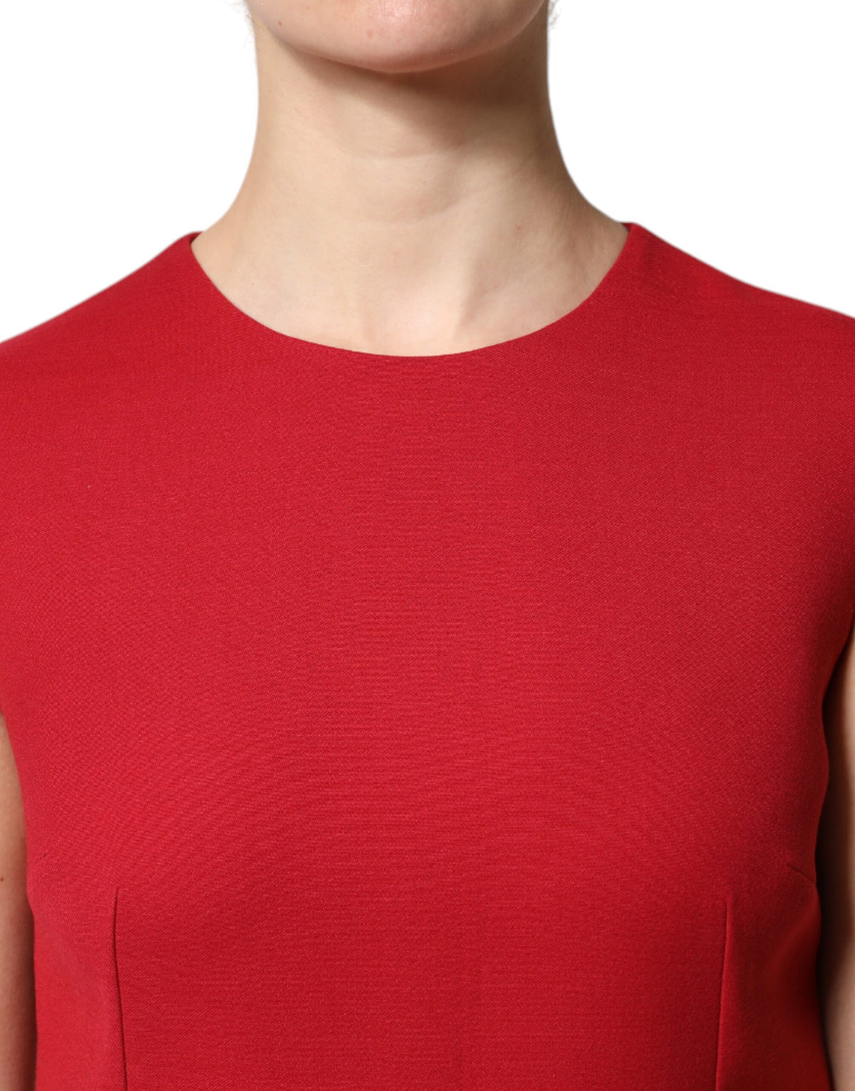 Dolce & Gabbana Women's A Line Sleeveless Round Neck Silk Wool & Elastane Knee Dress - Red