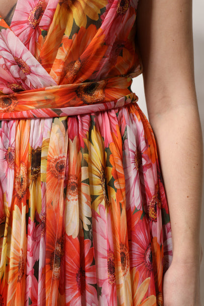 Dolce & Gabbana Women's Sleeveless V Neck Silk Nylon Chiffon Midi Dress - Multicolor Floral Print