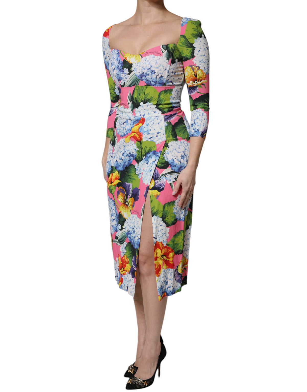 Dolce & Gabbana Women's Sheath Three-Quarter-Sleeve Stretch Viscose Midi Dress - Multicolor Floral Print