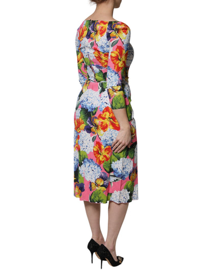 Dolce & Gabbana Women's Sheath Three-Quarter-Sleeve Stretch Viscose Midi Dress - Multicolor Floral Print