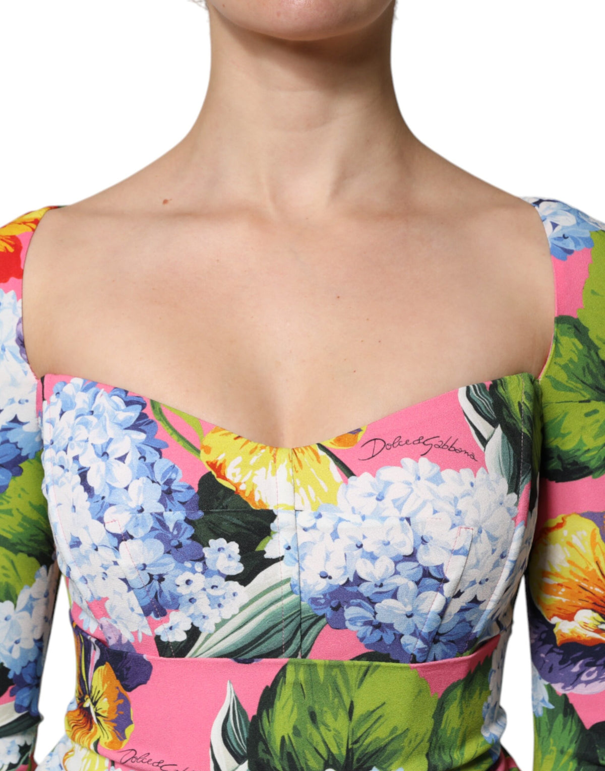 Dolce & Gabbana Women's Sheath Three-Quarter-Sleeve Stretch Viscose Midi Dress - Multicolor Floral Print