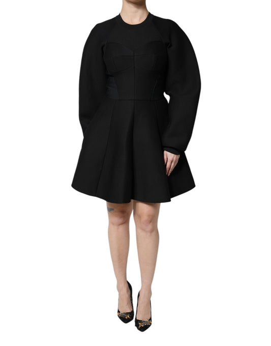 Dolce & Gabbana Black Cotton Long Sleeves A-line Mini Dress