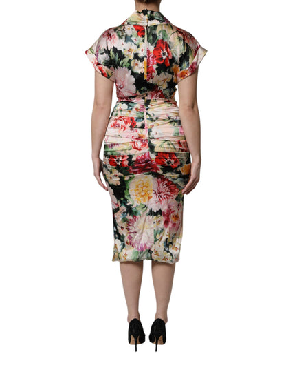 Dolce & Gabbana Women's Sheath Short-Sleeve Silk Midi Short Dress - Multicolor Floral Print