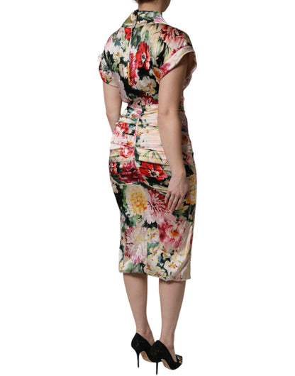 Dolce & Gabbana Women's Sheath Short-Sleeve Silk Midi Short Dress - Multicolor Floral Print