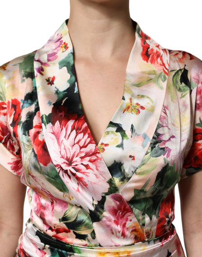 Dolce & Gabbana Women's Sheath Short-Sleeve Silk Midi Short Dress - Multicolor Floral Print