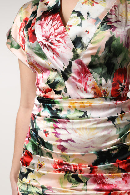 Dolce & Gabbana Women's Sheath Short-Sleeve Silk Midi Short Dress - Multicolor Floral Print