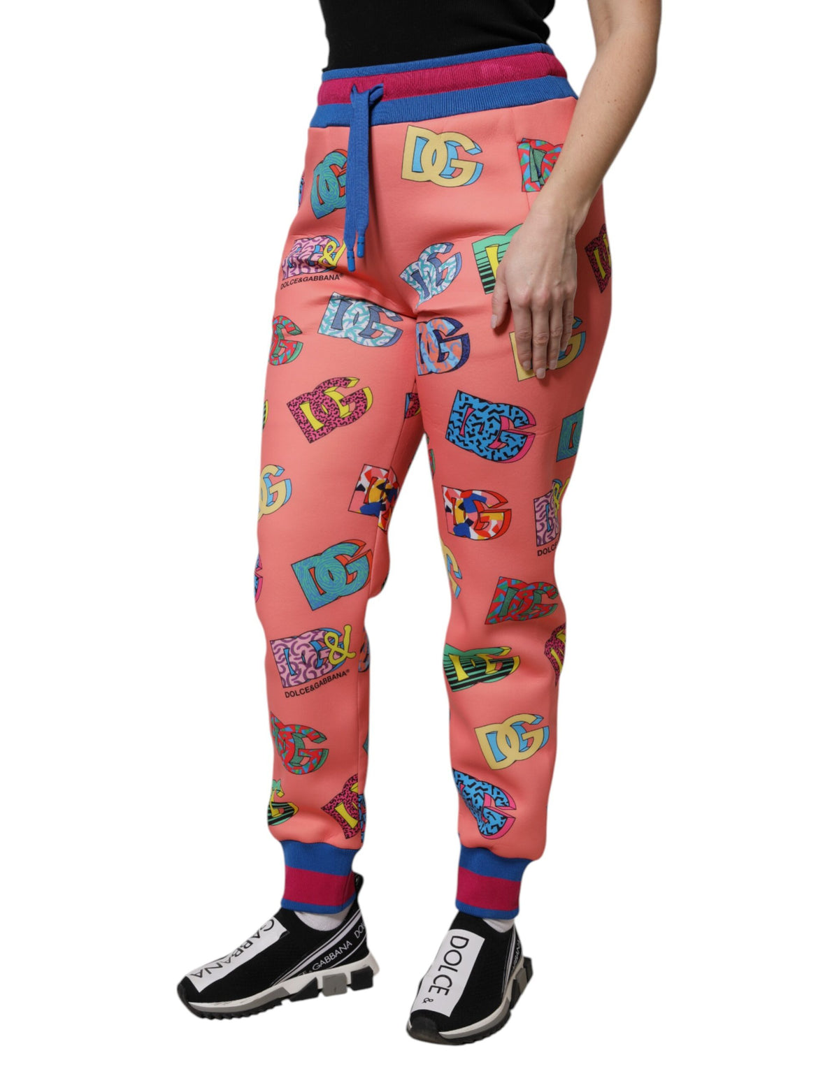 Dolce & Gabbana Women's Regular Fit Mid Rise Polyester Jogger Sweatpants - Pink Monogram Print