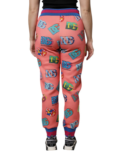 Dolce & Gabbana Women's Regular Fit Mid Rise Polyester Jogger Sweatpants - Pink Monogram Print