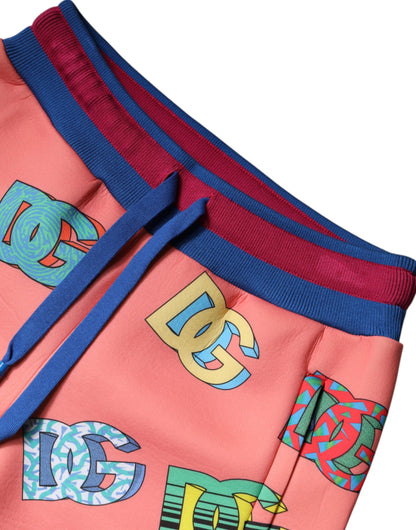 Dolce & Gabbana Women's Regular Fit Mid Rise Polyester Jogger Sweatpants - Pink Monogram Print