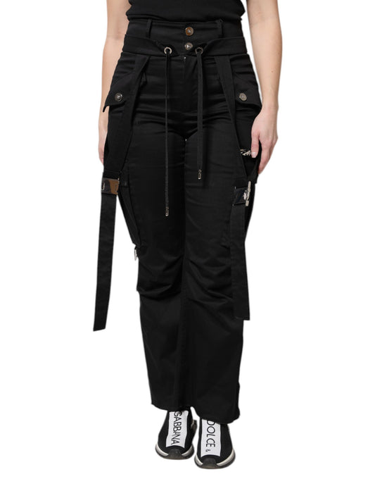 Dolce & Gabbana Women's Regular Fit High Rise Stretch Cotton Cargo Pants - Black
