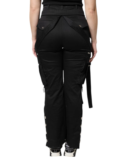 Dolce & Gabbana Women's Regular Fit High Rise Stretch Cotton Cargo Pants - Black