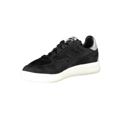 Diadora Elegant Black Leather Sneakers with Lace Details