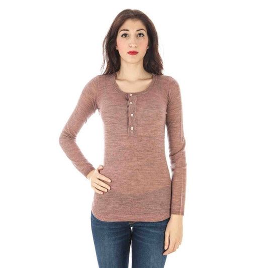 Pink Wool Roundneck Half Button Sweater