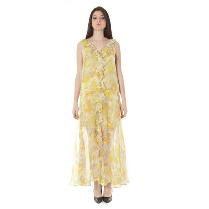 John Galliano Yellow Polyester Maxi Dress