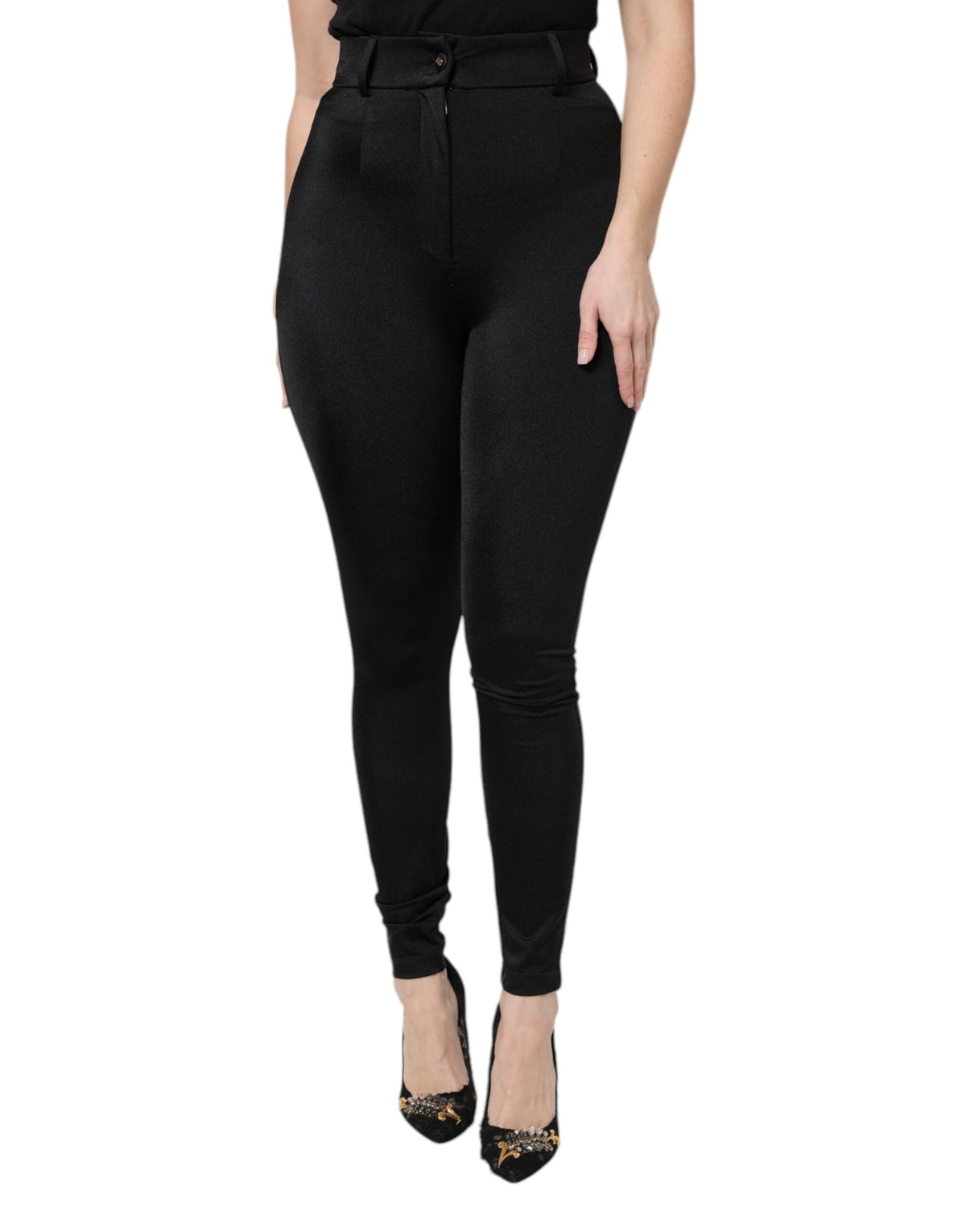 Dolce & Gabbana Women's Regular Fit Slim High Rise Stretch Nylon Jeans - Black