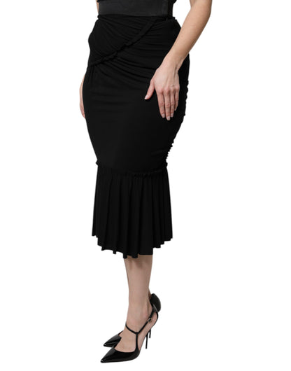 Dolce & Gabbana Women's Flared High Rise Stretch Viscose Midi Skirt - Black