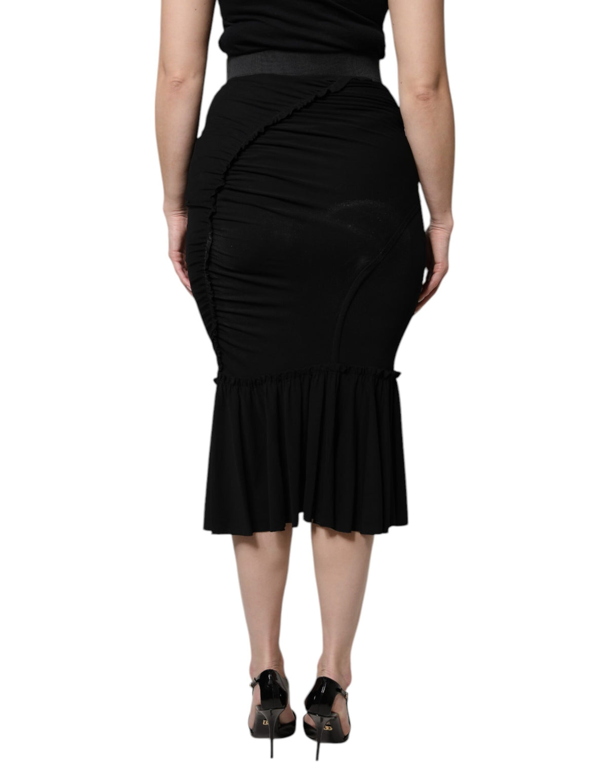 Dolce & Gabbana Women's Flared High Rise Stretch Viscose Midi Skirt - Black