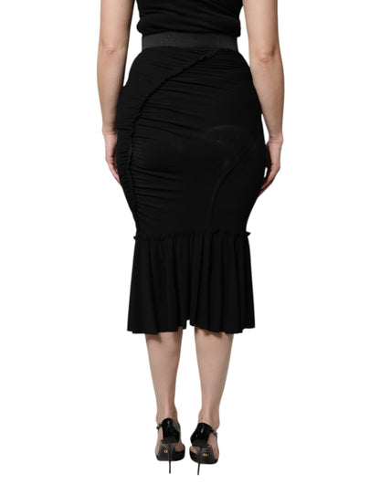 Dolce & Gabbana Women's Flared High Rise Stretch Viscose Midi Skirt - Black
