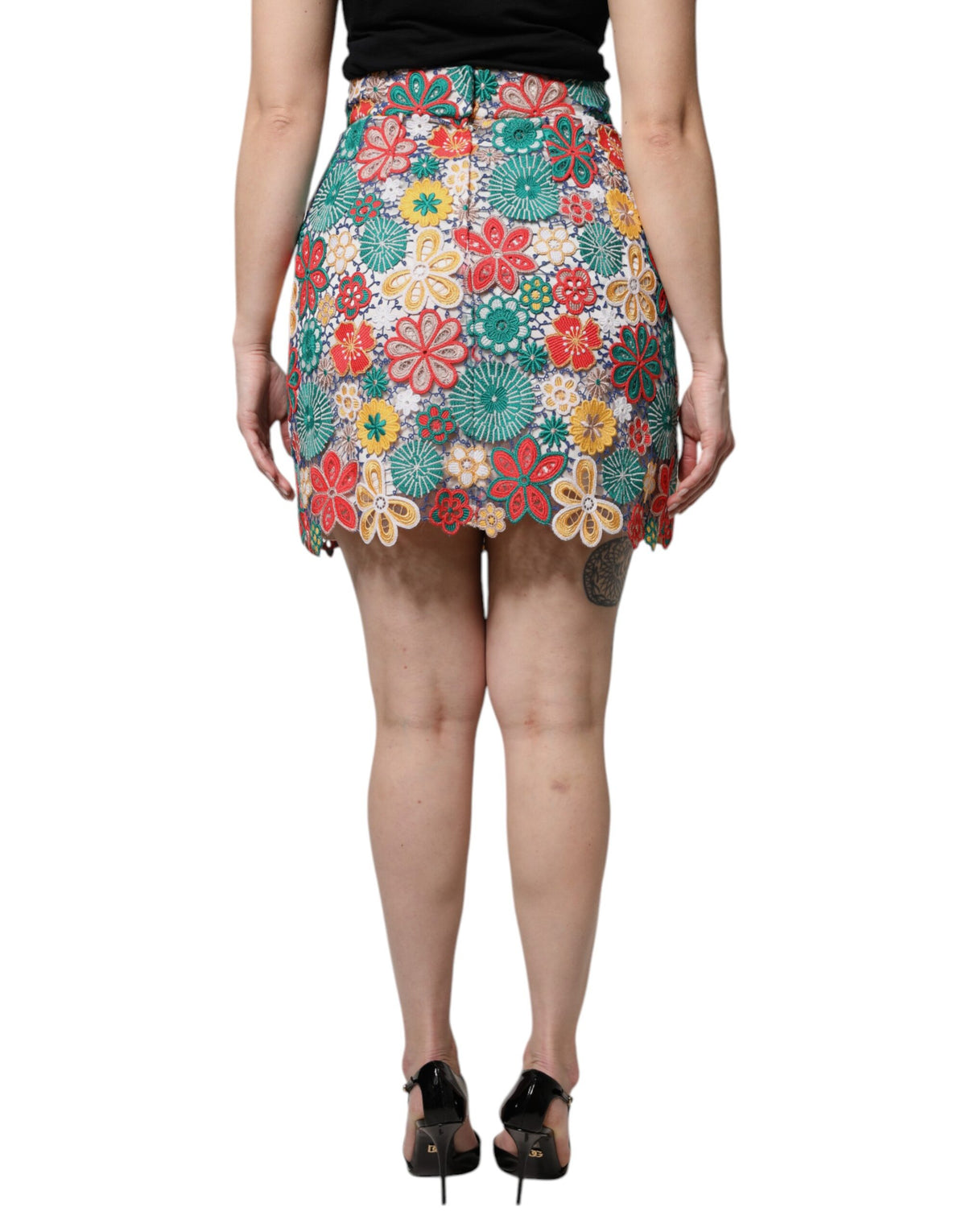 Dolce & Gabbana Women's High Rise Cotton Silk Polyester & Lace Mini Skirt - Multicolor Floral