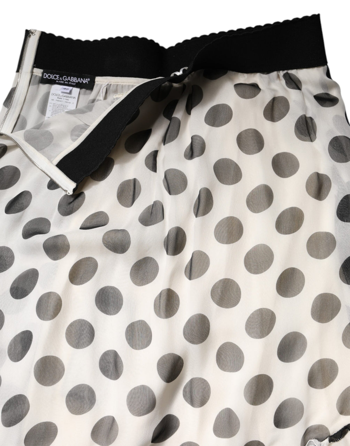 Dolce & Gabbana Women's High Rise Stretch Cotton Nylon & Silk Knee Skirt - Black White Dots Print