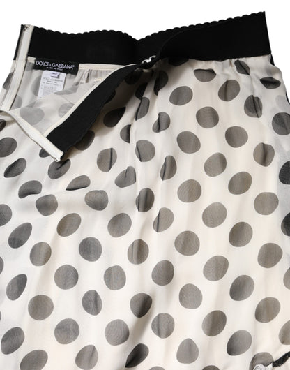 Dolce & Gabbana Women's High Rise Stretch Cotton Nylon & Silk Knee Skirt - Black White Dots Print