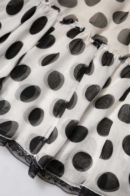 Dolce & Gabbana Women's High Rise Stretch Cotton Nylon & Silk Knee Skirt - Black White Dots Print